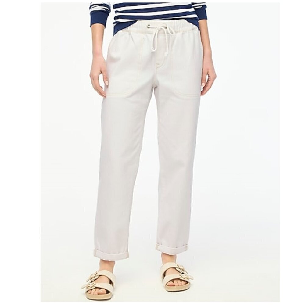 J. Crew Pull-On Drawstring Cotton Straight Leg Pants White Size 30 NWT
